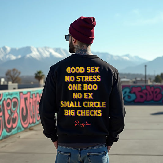 No Stress Black Oversized Back Typographic Printed Sweatshirt