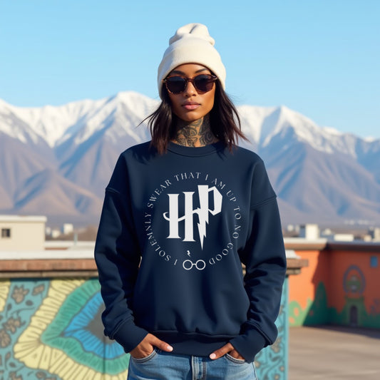 Harry Potter Navy Blue Woman Regular Typographic Printed Sweatshirt
