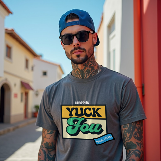 Yuck Fou Charcoal Mélange Crew Neck Graphic Printed T-shirt