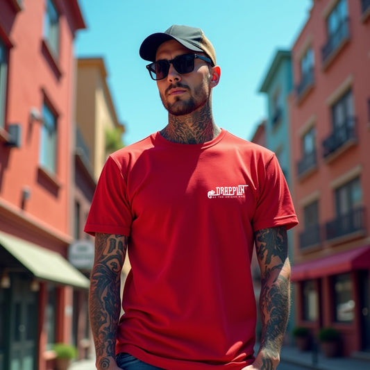 Drapplin Logo Red Crew Neck Embroidered T-shirt