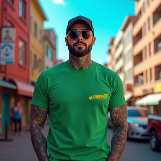 Drapplin Logo Flag Green Crew Neck Embroidered T-shirt