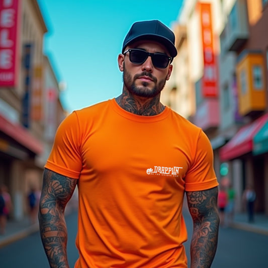 Drapplin Logo Orange Crew Neck Embroidered T-shirt