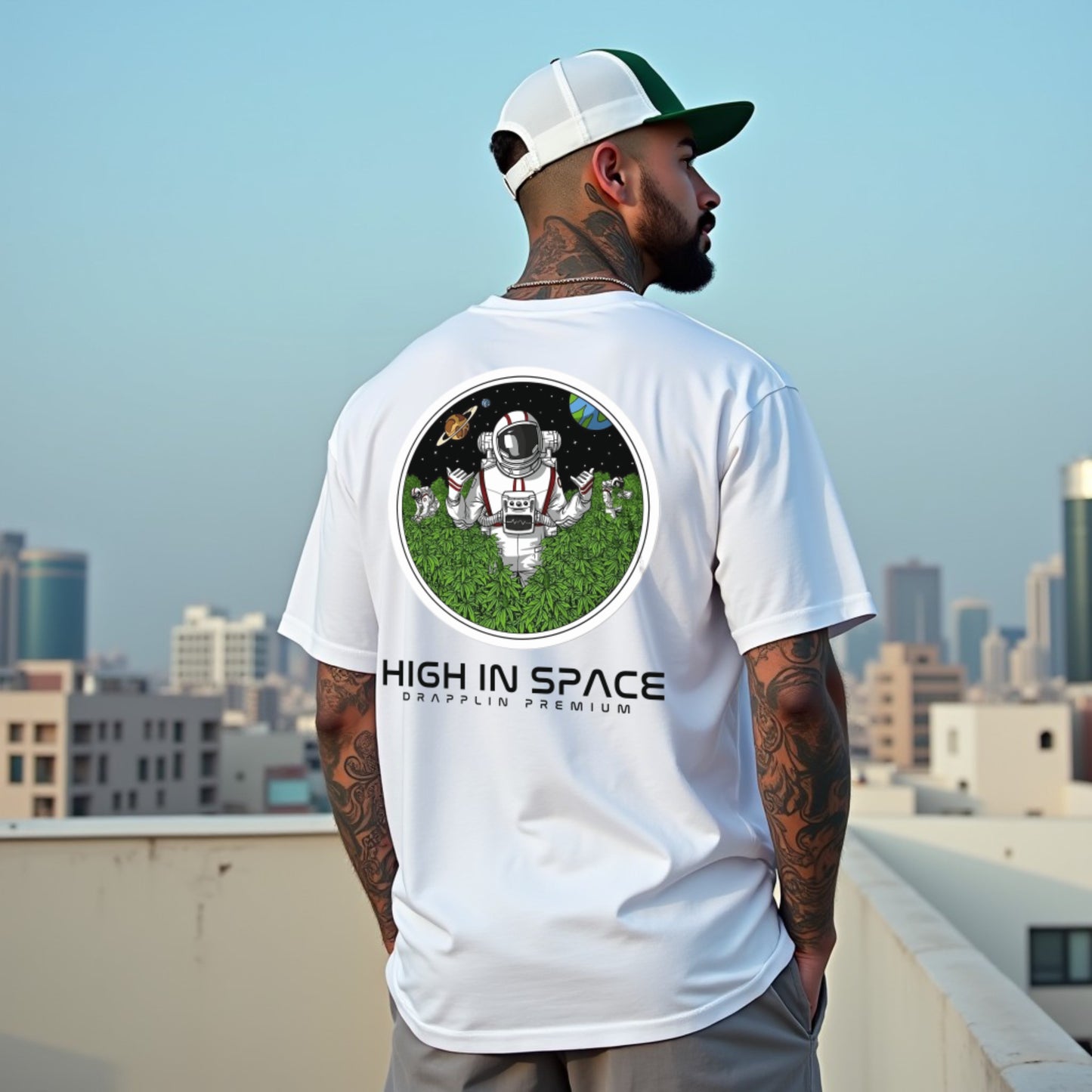 Space Premium White Oversized Typography Back Printed T-shirt