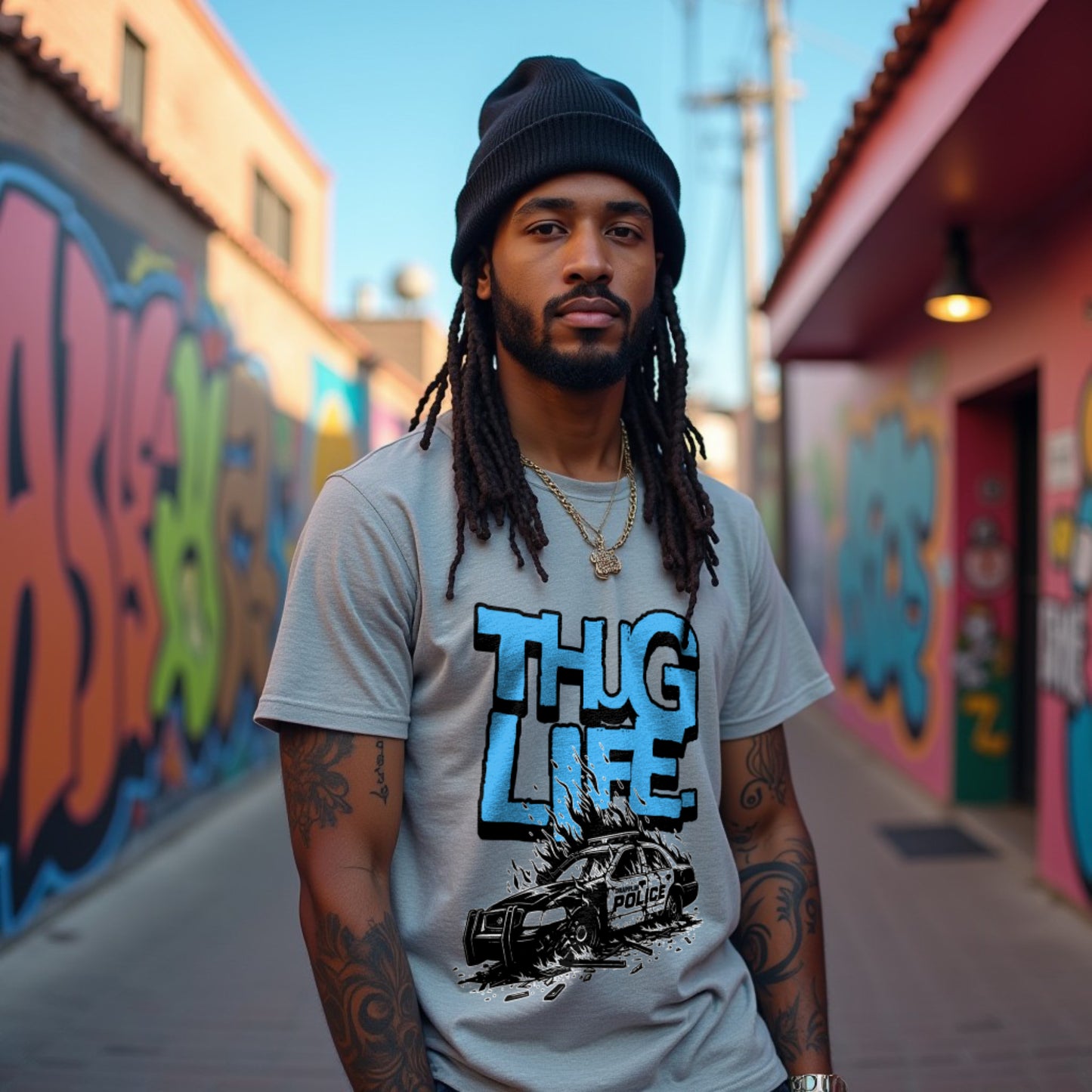 Thug Life Grey Mélange Crew Neck Graphic Printed T-shirt