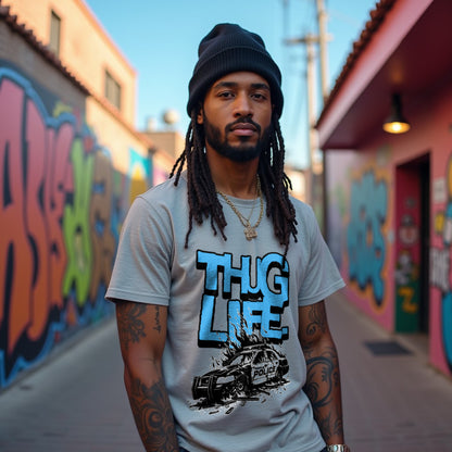 Thug Life Grey Mélange Crew Neck Graphic Printed T-shirt
