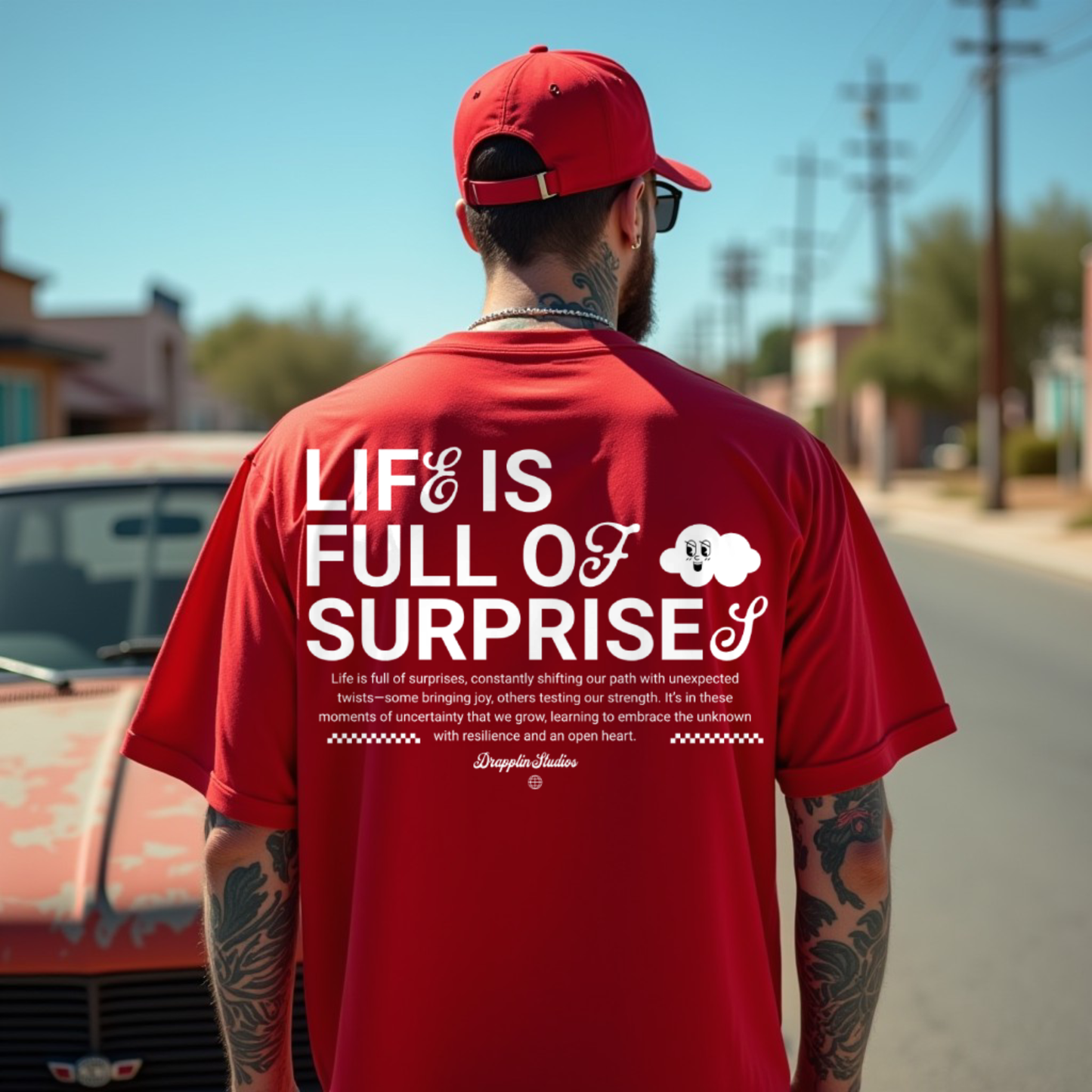 Surprises Premium Red Oversized Typography Back Printed T-shirt
