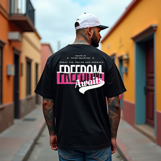 Freedom Awaits Premium Black Oversized Typography Back Printed T-shirt