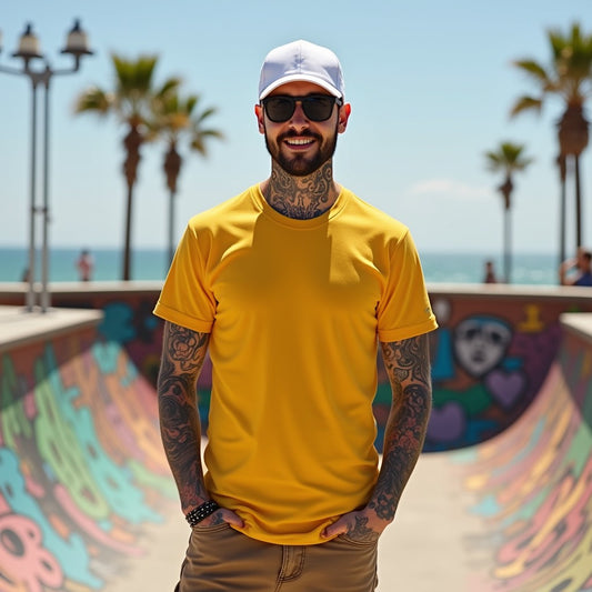 Premium Golden Yellow Regular Crew Neck Solid Plain T-shirt