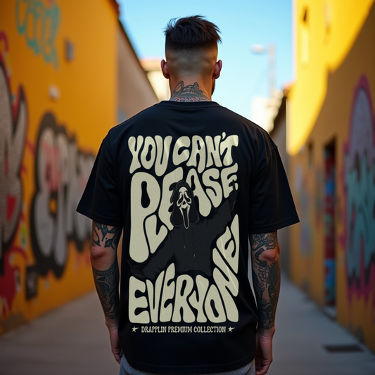 Can't Please Everyone Premium Black Oversized Typography Back Printed T-shirt
