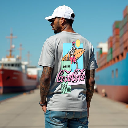 Coca-Cola Premium Grey Mélange Oversized Typography Back Printed T-shirt