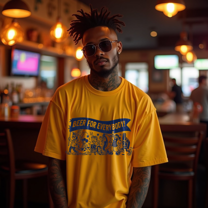Beer Premium Mustard Yellow Oversized Printed T-shirt