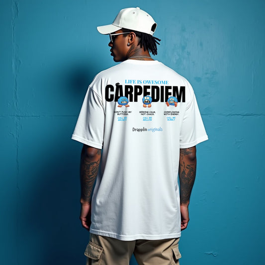 Carpediem Premium White Oversized Typography Back Printed T-shirt
