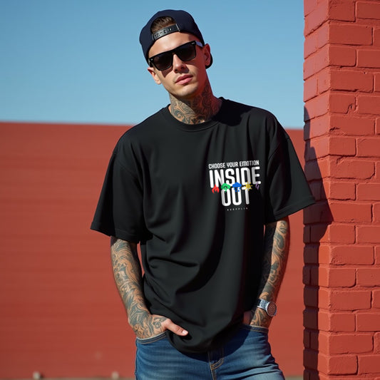 Inside Out Premium Black Oversized Printed T-shirt