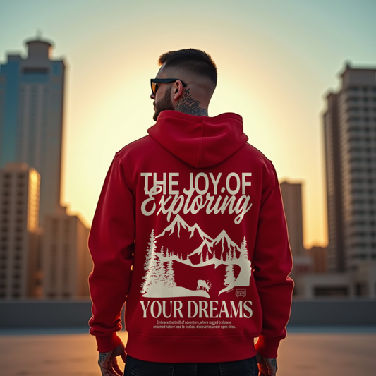 Exploring Red Regular Back Typographic Printed Hoodie