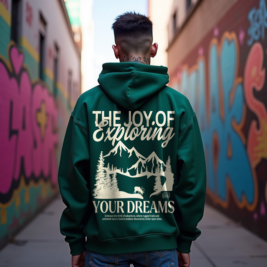 Exploring Forest Green Regular Back Typographic Printed Hoodie