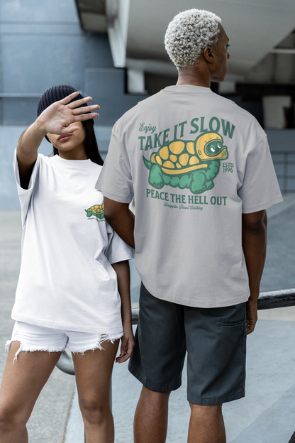 Take It Slow Grey Mélange Oversized Typography Back Printed T-shirt