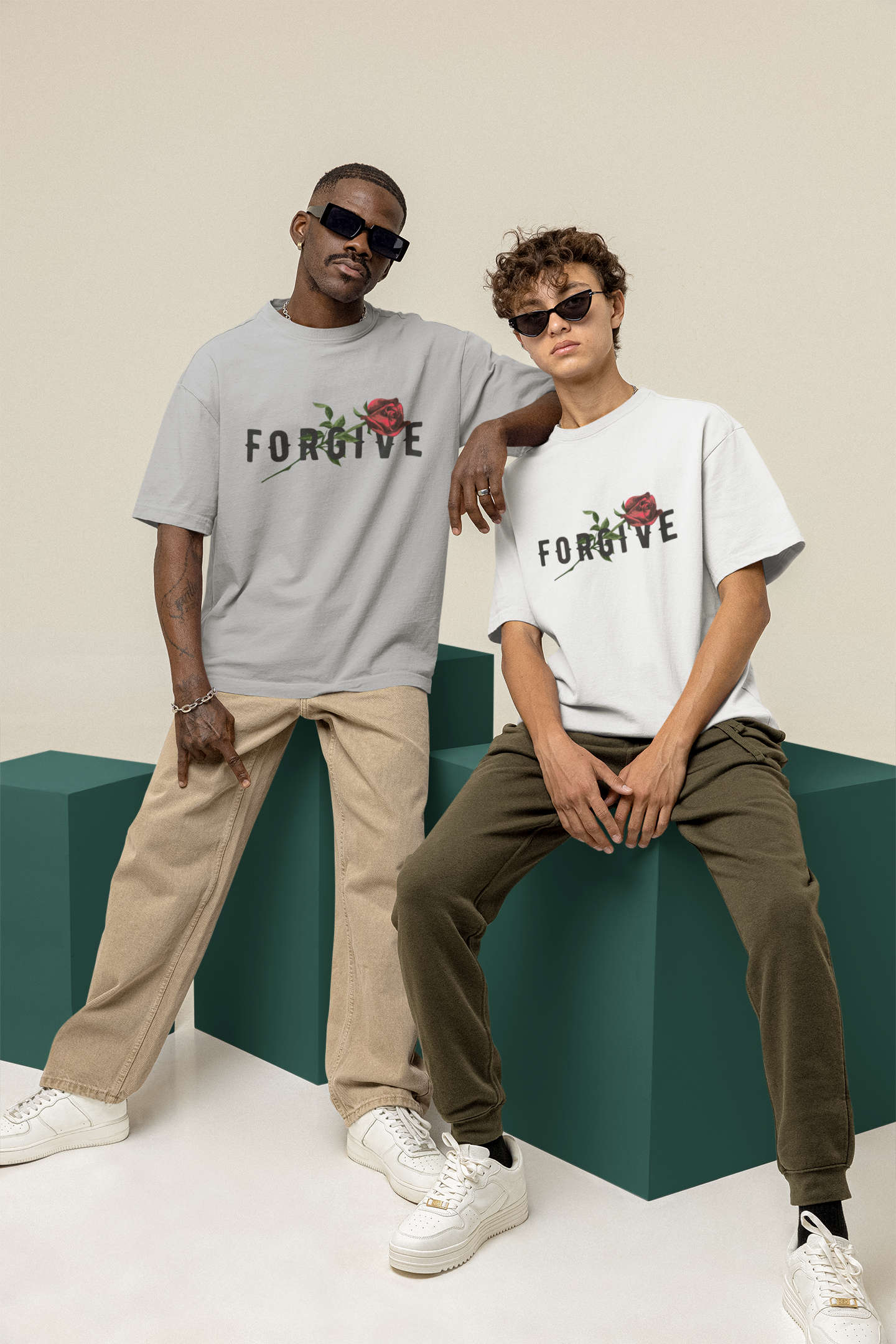 Forgive Premium Grey Mélange Oversized Typography Back Printed T-shirt