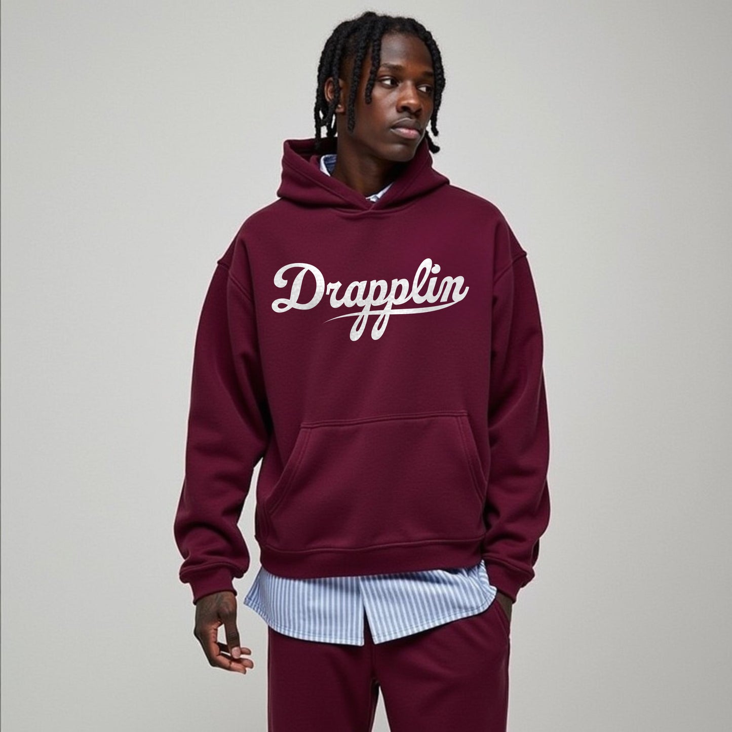 Drapplin Unisex Oversized Maroon Typography Printed Hoodie
