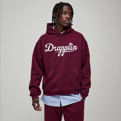 Drapplin Unisex Oversized Maroon Typography Printed Hoodie